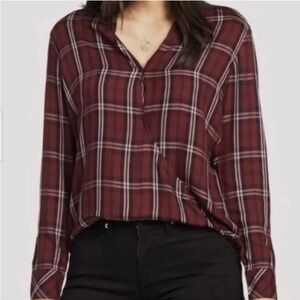 Cloth & Stone Plaid long sleeve wrap Blouse
